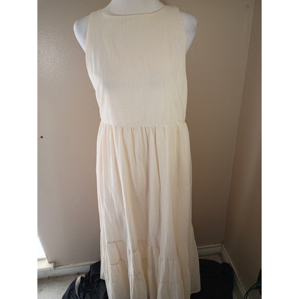 Zara Maxi Dress Beige Tiered Sleeveless Backless Sz L Beach Festival